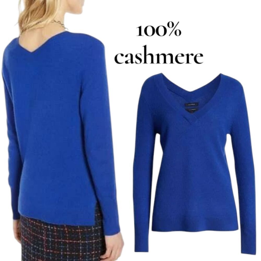 Halogen Cobalt Blue Cashmere Double V-Neck Sweater M